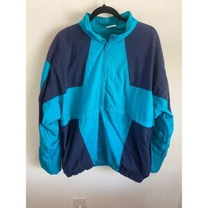 Vintage Cheetah Mervyns 90s Windbreaker Half Zip Teal Navy Blue Mens Large